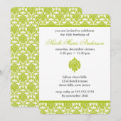 Green Damask 16 . Geburtstag Geburtstag Einladung (Vorne/Hinten)