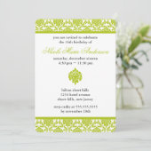 Green Damask 16 . Geburtstag Geburtstag Einladung (Stehend Vorderseite)