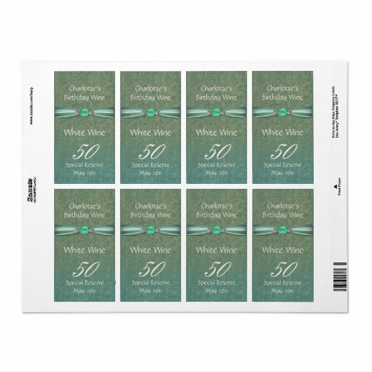 Green Damask Birthday Wine Labels (Vorne)