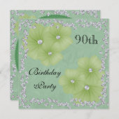 Green Damask & Blume 90. Geburtstag Einladung (Vorne/Hinten)