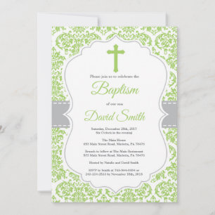 Green Damask Cross Baptismus Einladung