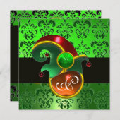 GREEN DAMASK ,ELF HAT ST.PATRICK'S PARTY MONOGRAM EINLADUNG (Vorne/Hinten)
