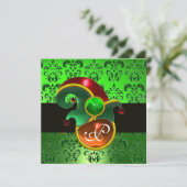 GREEN DAMASK ,ELF HAT ST.PATRICK'S PARTY MONOGRAM EINLADUNG (Stehend Vorderseite)