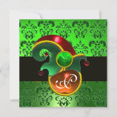 GREEN DAMASK ,ELF HAT ST.PATRICK'S PARTY MONOGRAM EINLADUNG (Vorderseite)