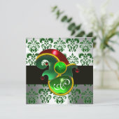 GREEN DAMASK ,ELF HAT ST.PATRICK'S PARTY MONOGRAM EINLADUNG (Stehend Vorderseite)