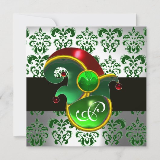 GREEN DAMASK ,ELF HAT ST.PATRICK'S PARTY MONOGRAM EINLADUNG (Vorderseite)