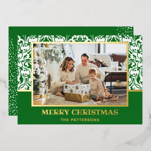 Green Damask Foil Urlaubskarte Folien Feiertagskarte