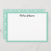 Green Damask French Design Personalisiert Mitteilungskarte (Vorne/Hinten)