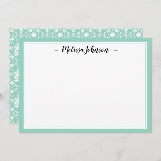 Green Damask French Design Personalisiert Mitteilungskarte (Vorne/Hinten)