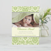 Green Damask Geburtserklärung Ankündigung (Stehend Vorderseite)
