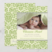 Green Damask Geburtserklärung Ankündigung (Vorne/Hinten)