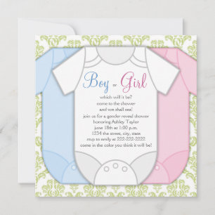 Green Damask Gender Reveal Shower Einladungen