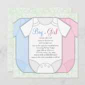 Green Damask Gender Reveal Shower Einladungen (Vorne/Hinten)