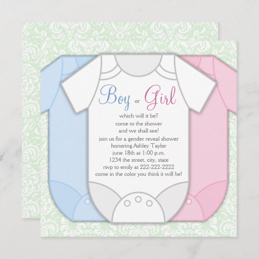 Green Damask Gender Reveal Shower Einladungen (Vorne/Hinten)