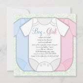 Green Damask Gender Reveal Shower Einladungen (Vorderseite)