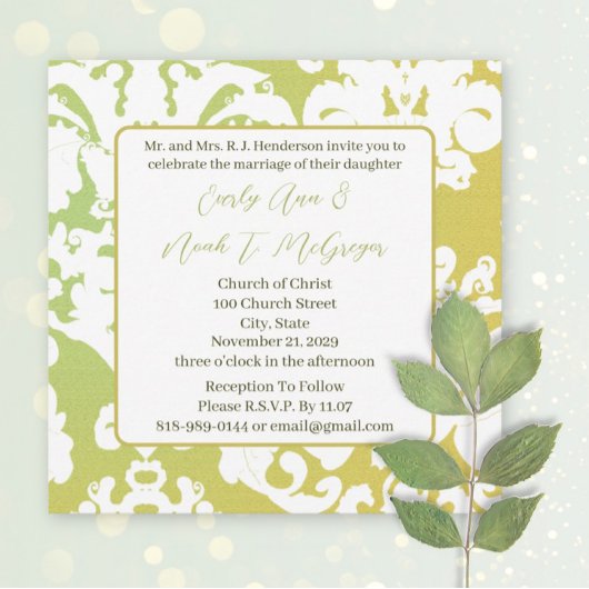 Green Damask Hochzeitseinladungen Einladung