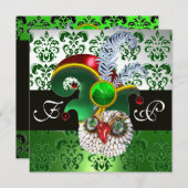 GREEN DAMASK ,JEWEL OWL ,ELF HAT,DIAMOND FEATHERS EINLADUNG (Vorne/Hinten)