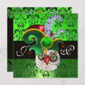 GREEN DAMASK ,JEWEL OWL ,ELF HAT,DIAMOND FEATHERS EINLADUNG (Vorne/Hinten)