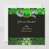 GREEN DAMASK ,JEWEL OWL ,ELF HAT,DIAMOND FEATHERS EINLADUNG (Rückseite)