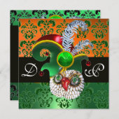 GREEN DAMASK ,JEWEL OWL ,ELF HAT,DIAMOND FEATHERS EINLADUNG (Vorne/Hinten)