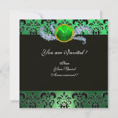 GREEN DAMASK ,JEWEL OWL ,ELF HAT,DIAMOND FEATHERS EINLADUNG (Rückseite)