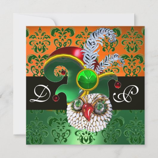GREEN DAMASK ,JEWEL OWL ,ELF HAT,DIAMOND FEATHERS EINLADUNG (Vorderseite)