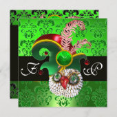 GREEN DAMASK ,JEWEL OWL ,ELF HAT,DIAMOND FEATHERS EINLADUNG (Vorne/Hinten)