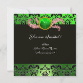 GREEN DAMASK ,JEWEL OWL ,ELF HAT,DIAMOND FEATHERS EINLADUNG (Rückseite)