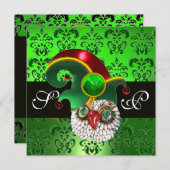 GREEN DAMASK ,JEWEL OWM MIT ELF HAT MONOGRAM EINLADUNG (Vorne/Hinten)