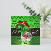 GREEN DAMASK ,JEWEL OWM MIT ELF HAT MONOGRAM EINLADUNG (Stehend Vorderseite)