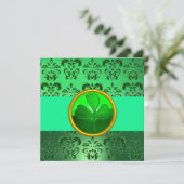 GREEN DAMASK MIT KLEEBLATT, schwarz Einladung (Stehend Vorderseite)