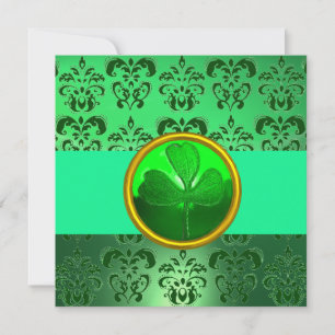 GREEN DAMASK MIT KLEEBLATT, schwarz Einladung