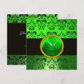 GREEN DAMASK MIT KLEEBLATT, schwarz Einladung (Vorne/Hinten)
