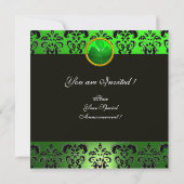 GREEN DAMASK MIT KLEEBLATT, schwarz Einladung (Rückseite)