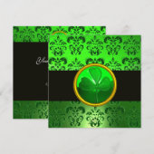 GREEN DAMASK MIT KLEEBLATT, schwarz Einladung (Vorne/Hinten)