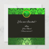 GREEN DAMASK MIT KLEEBLATT, schwarz Einladung (Rückseite)