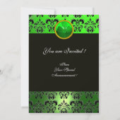 GREEN DAMASK MIT KLEEBLATT, schwarz Einladung (Rückseite)
