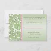 Green Damask mit rosa Antwortkarte RSVP Karte (Vorderseite)