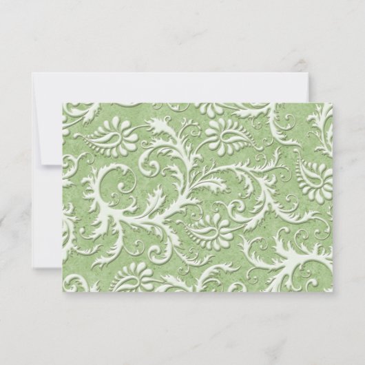 Green Damask mit rosa Antwortkarte RSVP Karte (Rückseite)