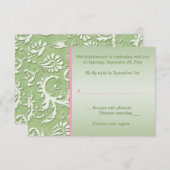 Green Damask mit rosa Antwortkarte RSVP Karte (Vorne/Hinten)