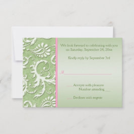 Green Damask mit rosa Antwortkarte RSVP Karte