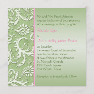 Green Damask mit rosa Einladung zur Hochzeit