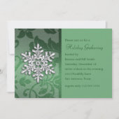 Green Damask mit Snowflake Holiday Party Einladung (Vorderseite)