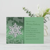 Green Damask mit Snowflake Holiday Party Einladung (Stehend Vorderseite)