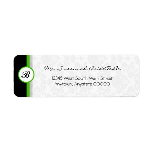 Green Damask Monogram Address Label (Vorne)