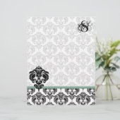 Green Damask Monogram Letterhead (Stehend Vorderseite)