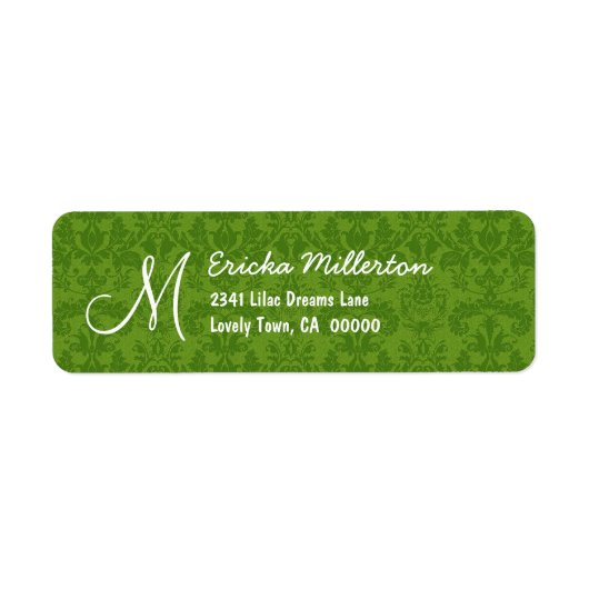Green Damask Monogram M No 001 Address Label (Vorne)