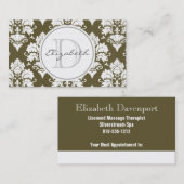Green Damask Monogram-Visitenkarte Terminkarte (Vorne/Hinten)