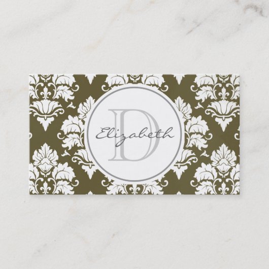 Green Damask Monogram-Visitenkarte Terminkarte (Vorderseite)