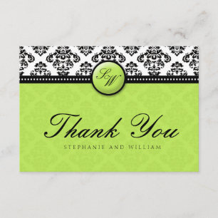 Green Damask Monogram Wedding Danke Card